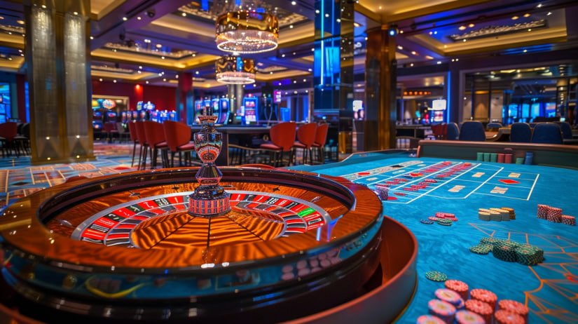Meja Sic Bo Dadu dengan tiga dadu dan area taruhan yang jelas di ayu casino